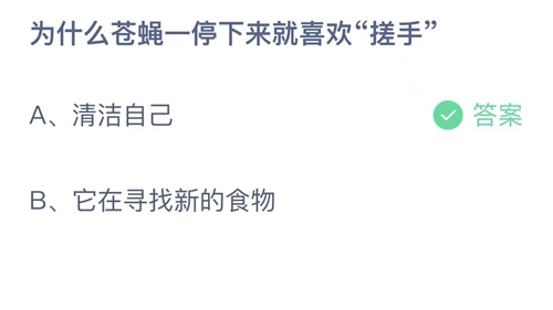 2022支付宝蚂蚁庄园7月11日答案更新-为什么苍蝇一停下来就喜欢搓手？7月11日答案