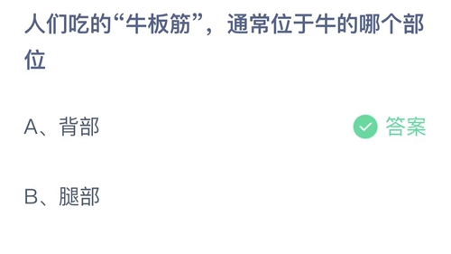 支付宝蚂蚁庄园12月5日答案2022-人们吃的牛板筋，通常位于牛的哪个部位？12月5日答案