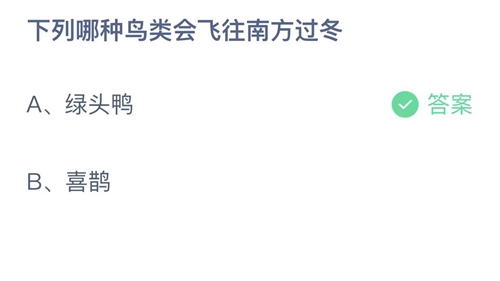 支付宝蚂蚁庄园12月11日答案2022-下列哪种鸟类会飞往南方过冬？12月11日答案