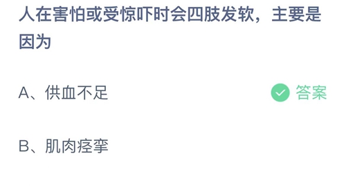 支付宝蚂蚁庄园12月21日答案2022-人在害怕或受惊吓时会四肢发软主要是因为？12月21日答案