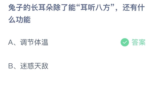 支付宝蚂蚁庄园1月28日答案2023-兔子的长耳朵除了能耳听八方，还有什么功能？1月28日答案