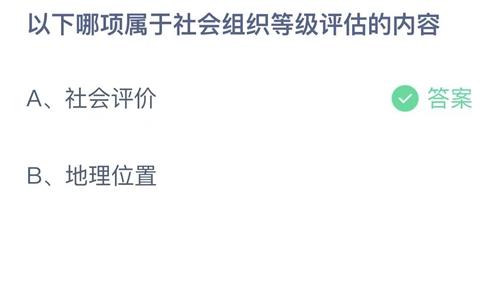 支付宝蚂蚁庄园6月15日答案2023-以下哪项属于社会组织等级评估的内容？6月15日答案