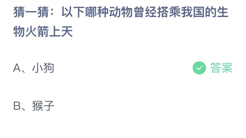 支付宝蚂蚁庄园7月30日答案2023-猜一猜以下哪种动物曾经搭乘我国的生物火箭上天？7月30日答案