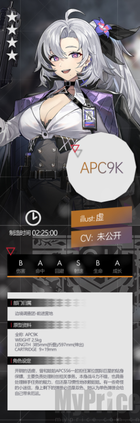 少女前线APC9K立绘介绍 少女前线APC9K角色属性