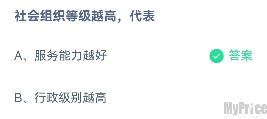 社会组织等级越高代表 2023支付宝蚂蚁庄园6月15日答案最新